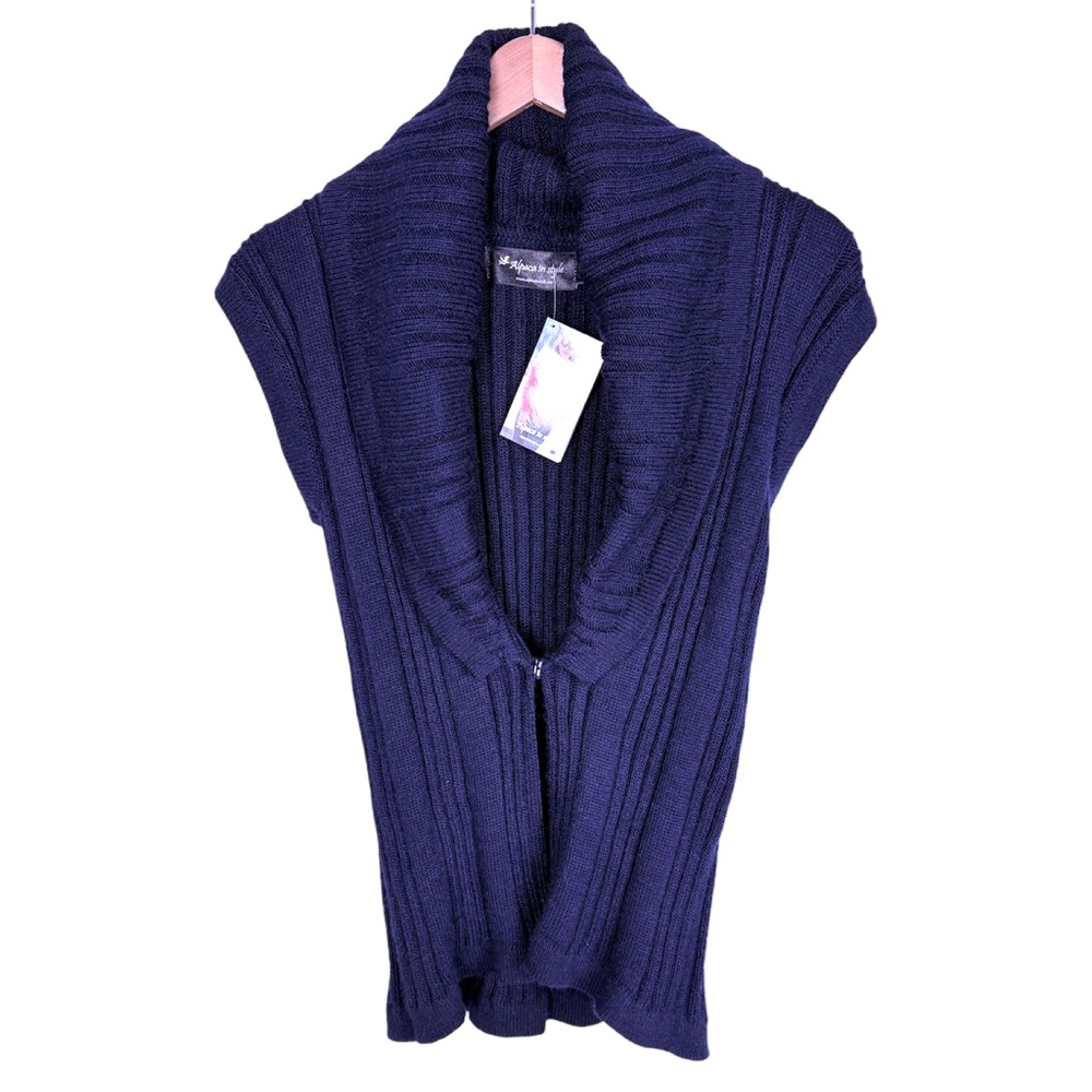 Alpaca Sweater Vest Cardigan Navy Blue Shawl Collar Preppy Nautical Coastal NWT